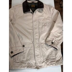Vintage St. Johns Bay Field Jacket Tan Canvas Corduroy Collar Plaid Lined Large